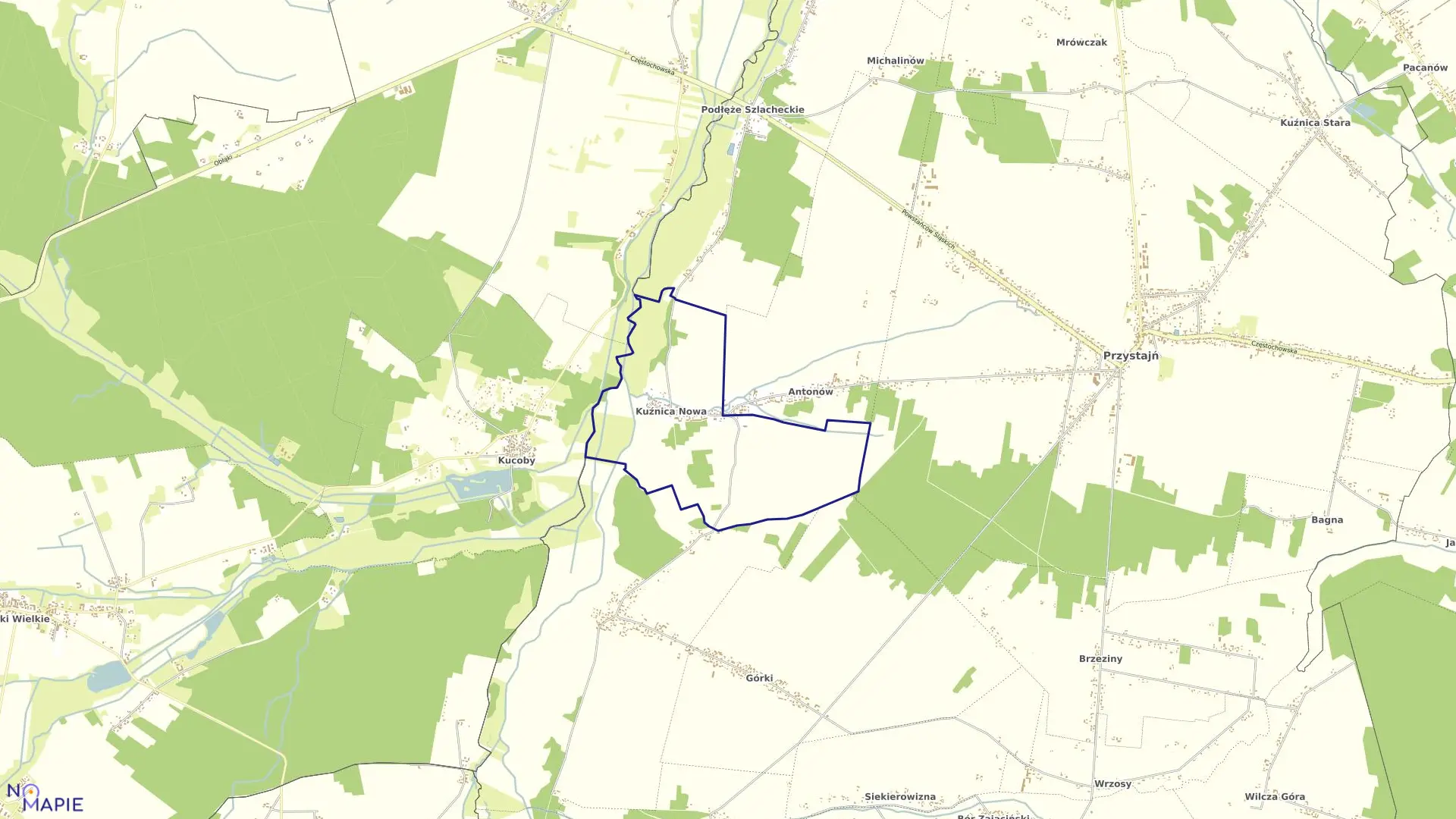 Mapa obrębu Kuźnica Nowa w gminie Przystajń